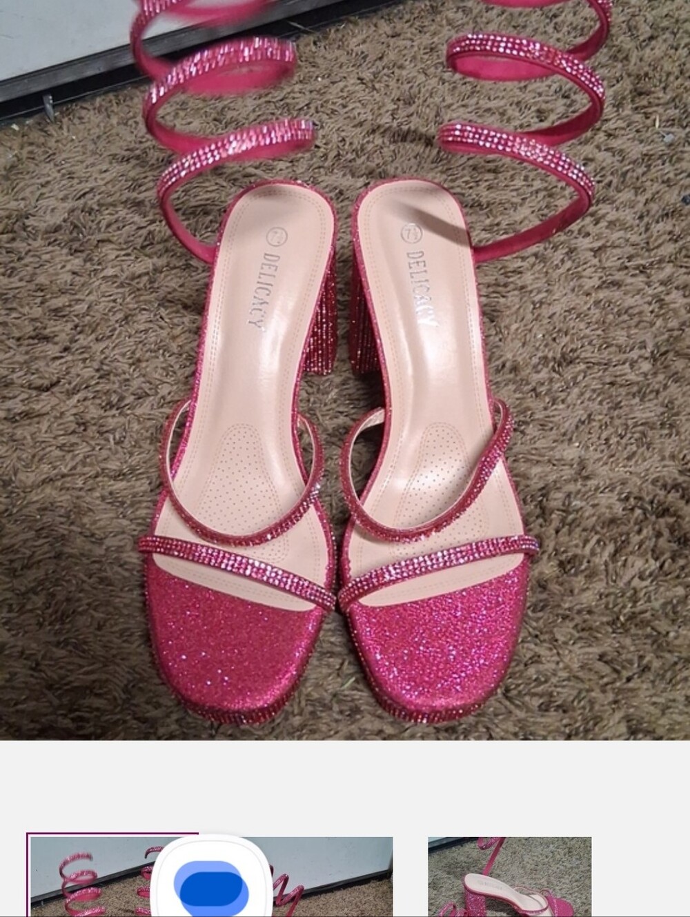 Delicacy Glitter Hot Pink Spiral Wrap Block Heels Size 8